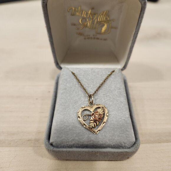 New Coleman Co 10K Black Hills Gold Rose Heart Pendant Tri-Color W/14k GF Chain